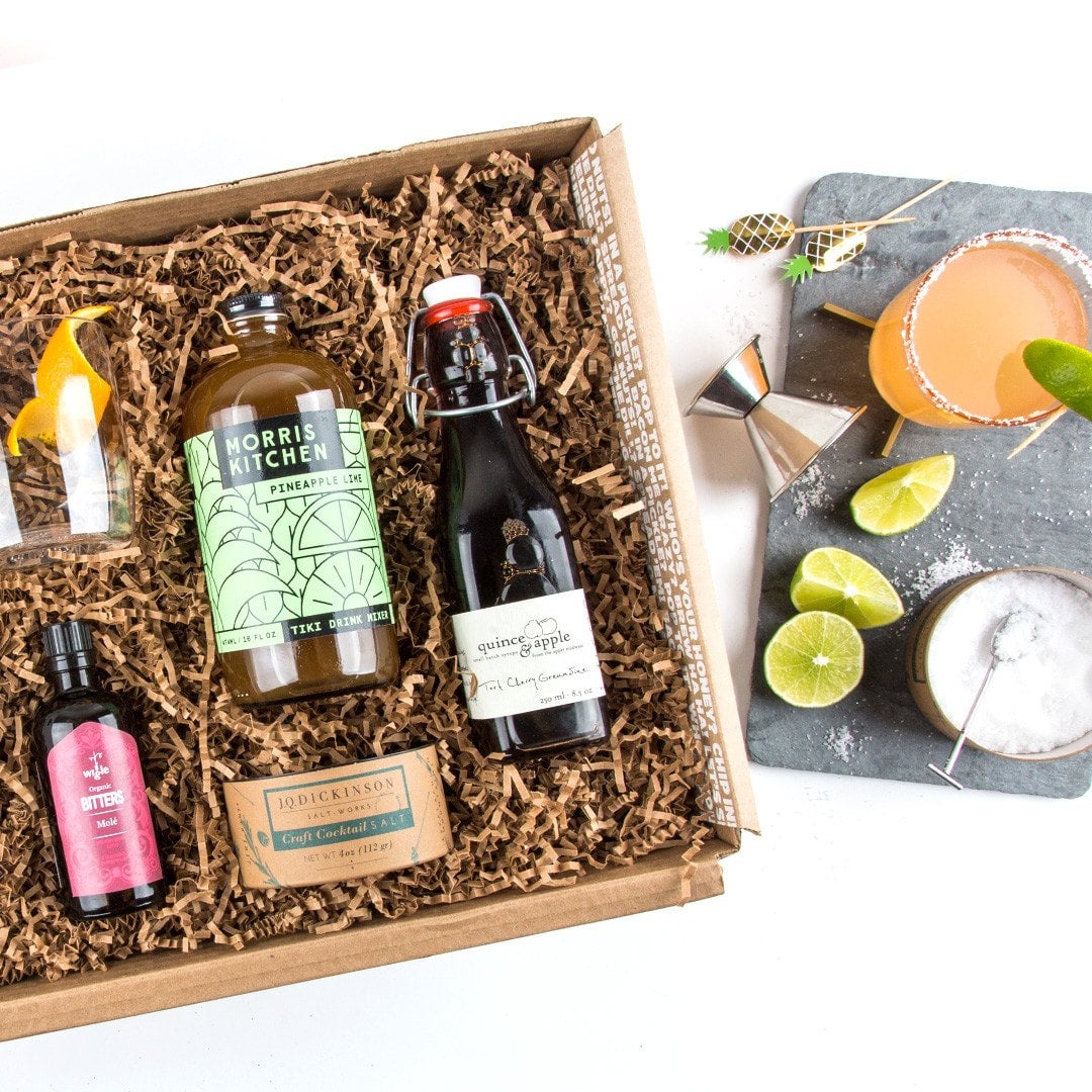 Speakeasy Cocktail-Gift-Box Monthly Subscription - 1 Large Premium Liquor -1L) + Cocktail Mixes. Rotating Drink Kits to upgrade your mini-bar! Includes 1 Unique/New Spirit, Hand Made Mixes, 1 Premium